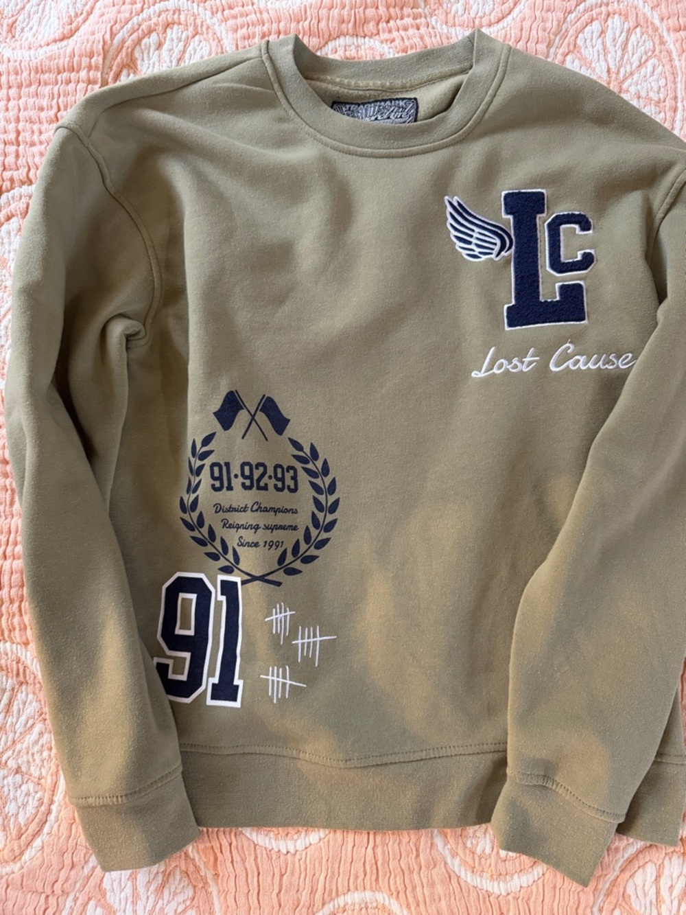 Brooklyn Cloth khaki Crewneck Sweatshirt with Navy Appliqué